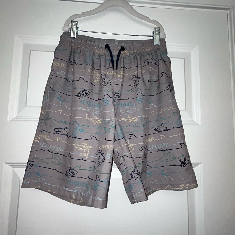 Spyder Swim Shark Print Pull On Elastic Drawstring Waistband Swim Trunk Shorts